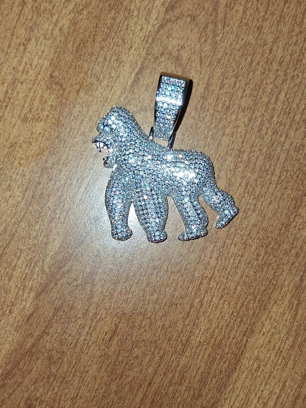 Silver Plated SS Pave SilverBack Gorilla Pendant - Sparkling AAA CZ.